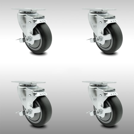 Service Caster 4 Inch SS Thermoplastic Rubber Swivel Top Plate Caster Set with Brake SCC SCC-SS20S414-TPRB-TLB-4